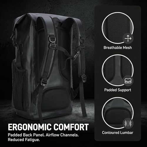Greencity 100% Waterproof Roll-Top Dry Bag Backpack with Front Splash-Proof Pocket, Lightweight Floating Pack for Kayaking, Hiking & Travel,35L (Black) - color: Black