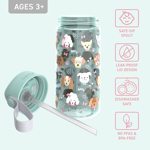 Bentgo Kids Water Bottle - Leak-Proof, Durable Tritan PFAS- & BPA-Free 15 fl oz, Kids/Toddlers Ages 3+ for School & Sports; Bite & Sip Spout, Carrying Handle, Dishwasher Safe (Puppy Love) - color: Puppy Love