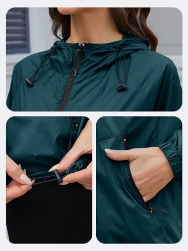 CRIPOM Light Weight Rain Jacket Women Waterproof Windbreaker Travel Rain Coats for Women Packable S-XXL - color: Dark Blue, size: Medium