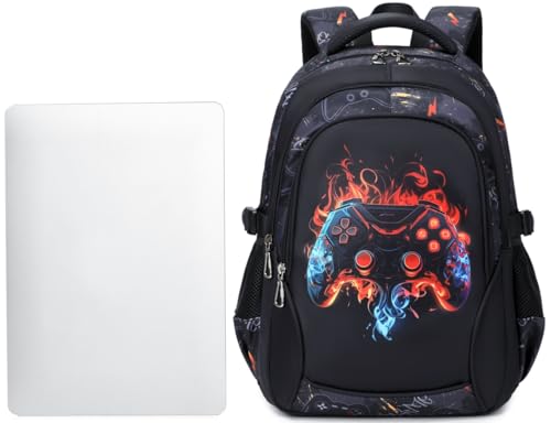 Boys Backpack for Elementary Kids Bookbag Middle School Bags Heavy Duty Soccer Laptop Durable Waterproof 18 In (4-Flame Game) - color: 4-flame Game