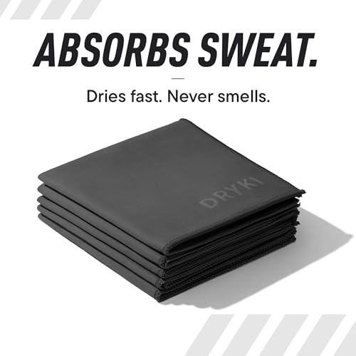 DRYKI Sweat Absorbing Handkerchiefs - The Original Pocket-Sized Sweat Towels - Quick-Dry Microfiber Sweat Rags for Face, Hands, & Body - Men & Women - Gym, Sports, and Work (Dark Grey: 5 Pack)