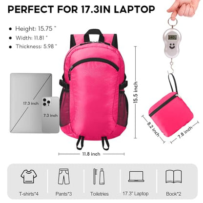 Small Hiking Backpack 15L Travel Lightweight Hiking Packable Daypack Water-Resistant Foldable Backpacks for Women Men Camping (Pink) - color: Pink, size: 15L