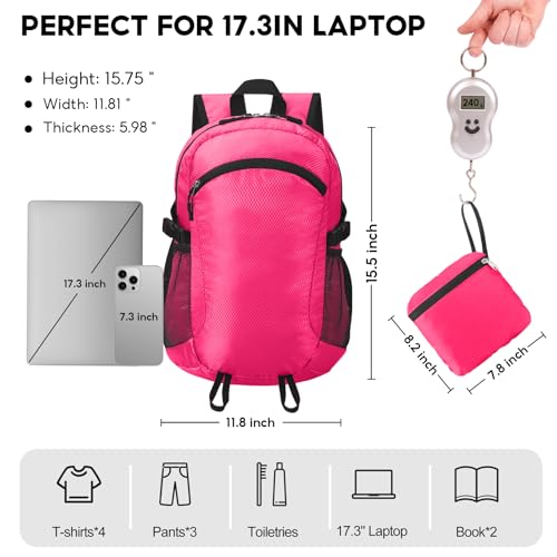 Small Hiking Backpack 15L Travel Lightweight Hiking Packable Daypack Water-Resistant Foldable Backpacks for Women Men Camping (Pink) - color: Pink, size: 15L