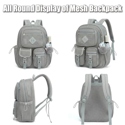 Mesh Backpack for Girls Boys, Heavy Duty Semi-Transparent Mesh Bookbag Womens Mens for School, Sports, Beach, Swimming, Travel - Light Grey - color: Light Grey