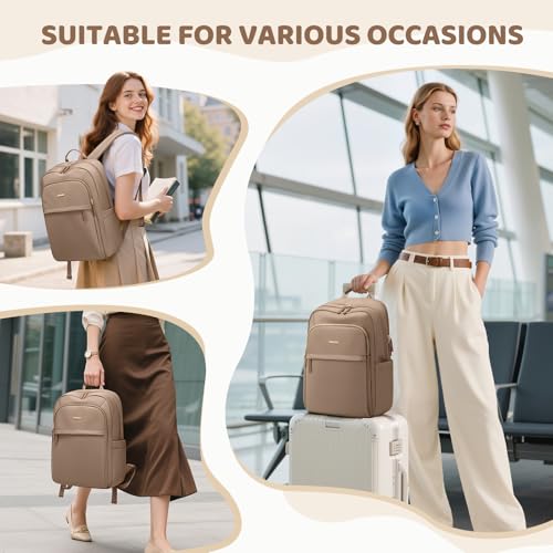 Hiking Travel Backpack for Women Casual Business Weekender Multilayer Laptop Bag,16 Inch,Champagne Brown - color: A-champagne Brown, size: 16 Inch