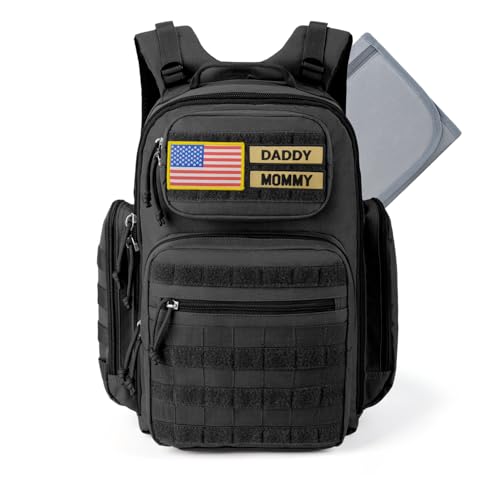 MIRACOL Outdoor Military Diaper Bag: Tactical Style Baby Backpack with Insulated Pockets & Changing Pad - Hiking Camping Essentials for Active Dads - color: Black W/ Changing Mat