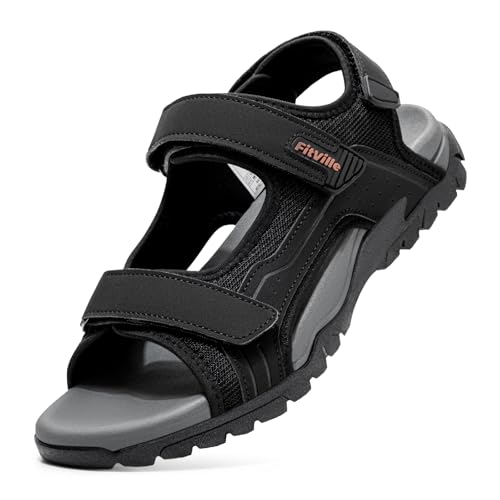 FitVille Men's Wide Sandals Orthopedic Athletic Sandals with Arch Support Comfortable Lightweight Walking Sandals for Outdoor Hiking Beach Travel - color: Black, size: 10 Wide