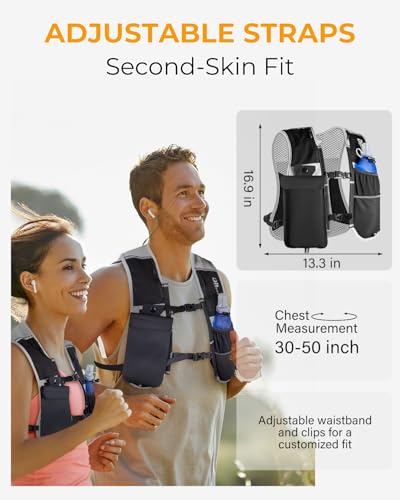 Running Vest for Women Men, Lightweight Hydration Runner Vest with Transparent Waterproof Phone Pocket, 17oz Soft Flask, Adjustable Chest Straps Reflective Backpack for Hiking Cycling Jogging - style: Grey