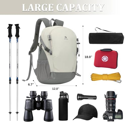 Hiking Backpack for Men Women, 25L Lightweight Travel Backpack Camping Daypack for Outdoors - color: White & Grey