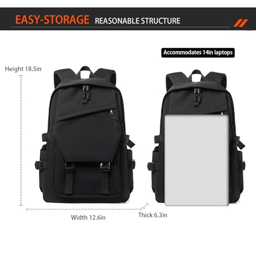 Generic Casual Backpack for Men Women,Lightweight Daypacks Laptop Durable Waterproof Work Computer Bag Travel Hiking Business Bag (Classic Black), 18.5x12.6x6.3IN - color: Classic Black