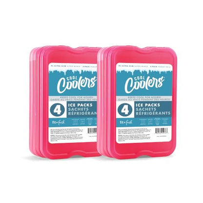 Cool Coolers by Fit & Fresh 4 Pack XL Slim Ice Packs, Quick Freeze Space Saving Reusable Ice Packs for Lunch Boxes or Coolers - color: Pink (8 Pack)