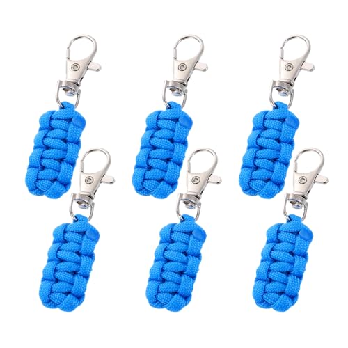 YELARXI Paracord Zipper Pull Polyester Zipper Pulls Replacement Woven Rope with Metal Clasp, 80 mm Length Fit for Backpacks Clothing Luggage Accessories - Cylinder (6 Pack, Blue) - color: Blue