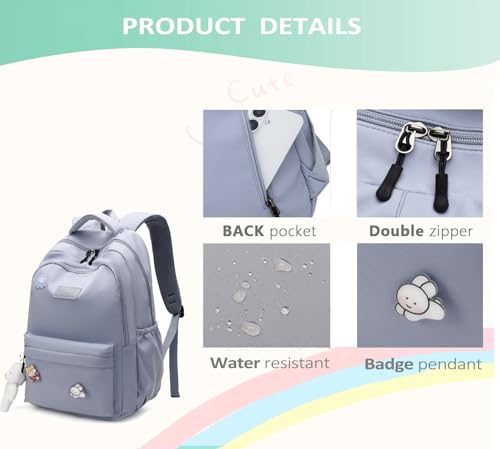 School Backpack for Teen Girls Cute Bookbag for High Middle School College Aesthetic Laptop Back Pack,Blue - color: Blue