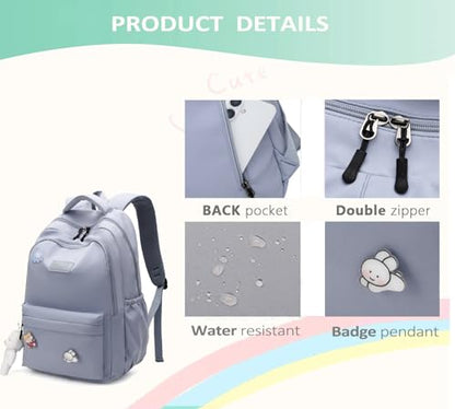 School Backpack for Teen Girls Cute Bookbag for High Middle School College Aesthetic Laptop Back Pack,Blue - color: Blue