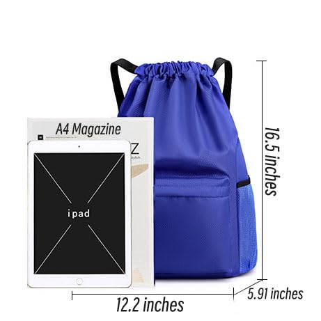 Drawstring Backpack Bag, Waterproof Draw String Back Sack with Zipper Pocket, Gym Drawstring Backpack Swimming Bag for Men Women, Pack of 1, Black - color: Coal Black, style: Backpack C