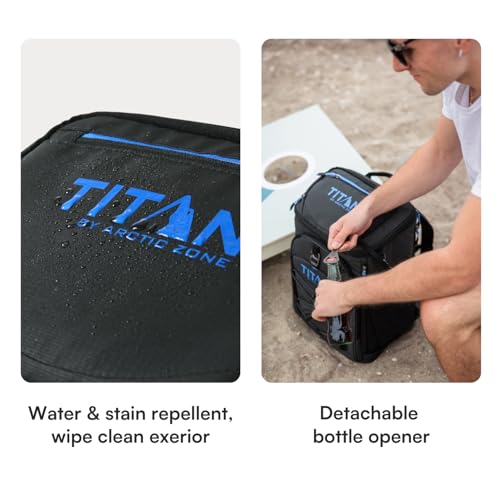 Titan Deep Freeze Ice Wall Backpack Cooler 30 Can Cooler Bag with Ice Packs - color: Cobalt Carbon Black