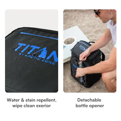 Titan Deep Freeze Ice Wall Backpack Cooler 30 Can Cooler Bag with Ice Packs - color: Cobalt Carbon Black