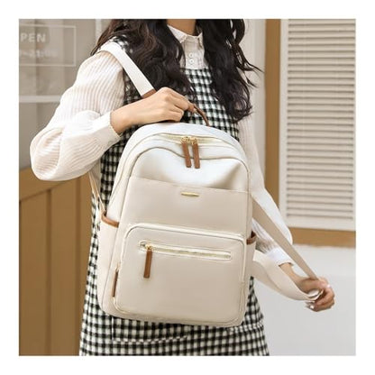 Simple and versatile commuter bag, lightweight multi-layer backpack, multi-functional casual shoulder bag.(Off-white) - color: Off-white