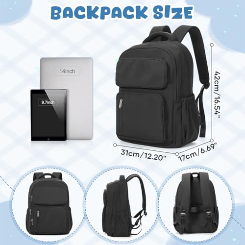 School Backpack for Women Men Lighweght Middle School Bookbag Casual Daypack Classic Collge High School Backpack Waterproof Travel Daypack - color: Black