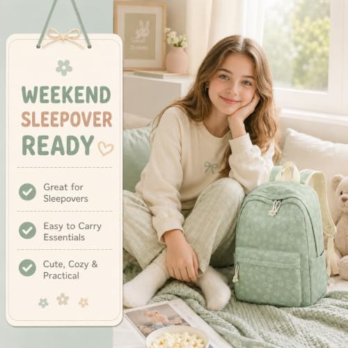 LEDAOU Backpack for Teen Girls Lightweight Kids Bookbag for Elementary Middle High School College Women Laptop Casual Daypack (Green Flowers) - color: Green Flowers