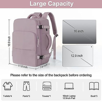 Sinaliy Travel laptop Backpack for Women, Personal Item Size Flight Approved, 16 Inch Laptop Bag with Multi-Pockets, College Computer Bag, Waterproof Carry On Backpack Casual Daypack Backpack - color: Purple, size: Large