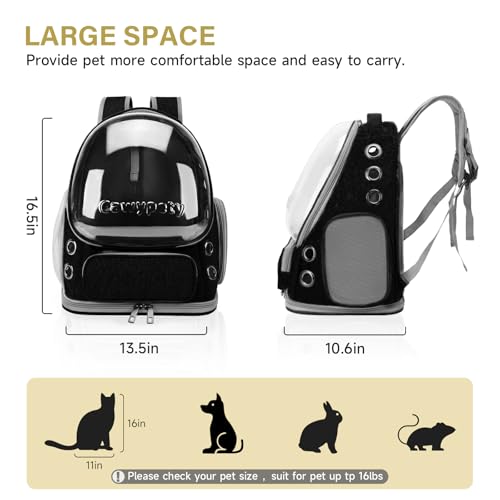Cawypety Cat Backpack Carrier, Breathable Cat Carrier Large Space Bubble Pet Backpack for Kitty Small Dog up to 12lbs, Transparent & Foldable Pet Carrier for Travel Hiking (Black - color: Black