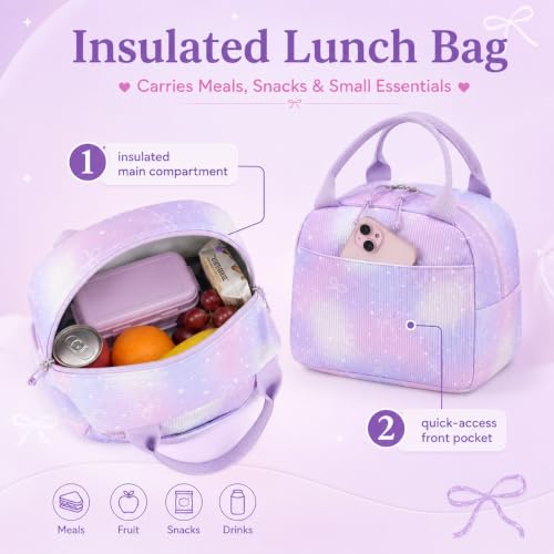 BTOOP School Backpacks for Teen Girls Bookbags Lightweight Kids Backpack School Bags Set with Lunch Box Pencil Case - color: Purple Bow