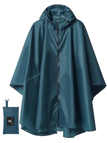 SaphiRose Unisex Rain Poncho Waterproof Raincoat Hooded for Adults Women with Pockets - color: Deep Blue