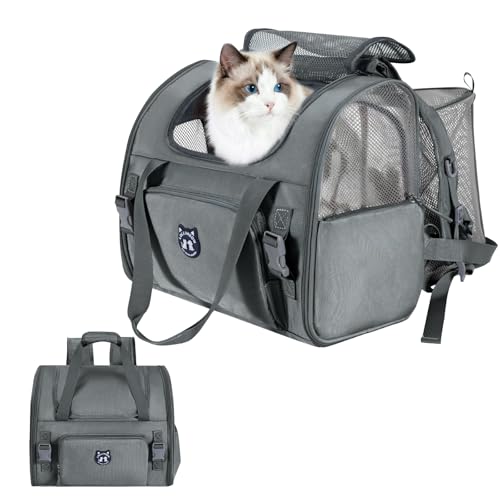 Lollimeow Expandable Large Cat Carrier Backpack, Supports up to 14 lbs - color: Dark Grey, size: 16.5"L x 9.0"W x 13.4"H