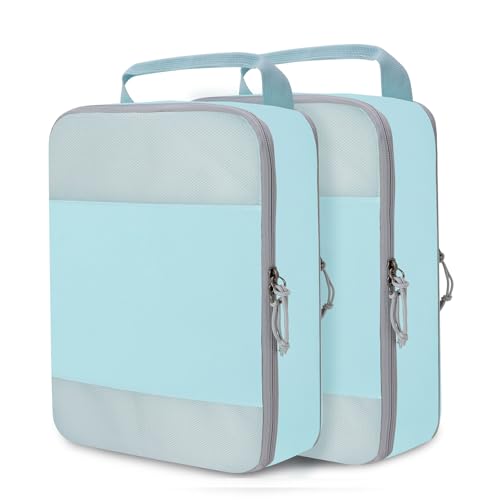 Compression Packing Cubes for Travel Essentials, 2 Set Expandable Compression Bags for Travel Packing Cubes for Suitcase Luggage Organizer Bags, Blue Mesh - color: Mesh Blue, size: Large