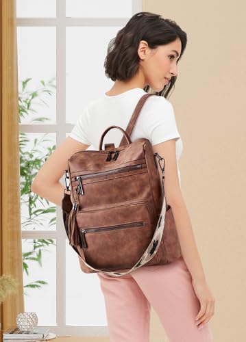 Shrrie Vegan Leather Backpack Purse for Women with Adjustable Shoulder Bag - color: Nubuck Brown