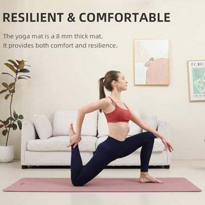Yoga Mat Extra thick 8mm 72" x 26" Exercise mat, Soft Lightweight TPE Fitness Mat with strap, High Elasticity, Anti-fatigue,non-slip mat for Women, Yoga, Camping, Travel, Gym & Outdoor | 0.32"Th