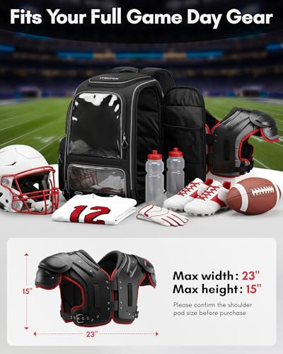 YOREPEK Football Bag Backpack, Extra Large Football Gear Bag with Helmet & Shoulder Pads Holder, Jersey Display Window, Ventilated Shoe Compartment, Football Equipment Bag for Boys Youth Adults