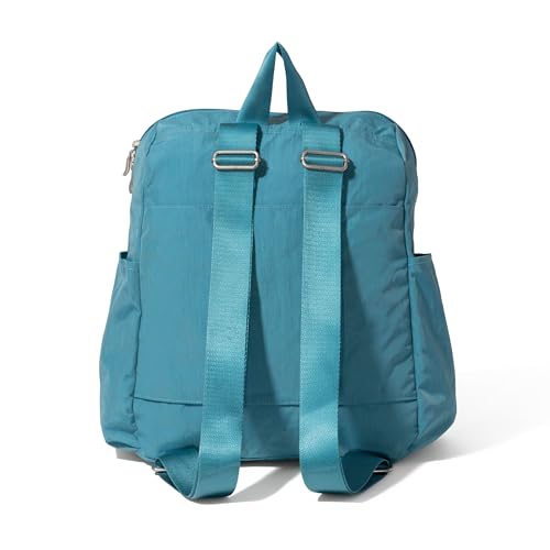 Carryall Packable Lightweight Travel Backpack 14x11" Folding Compact Nylon Washable Weekender Daypack w/Luggage Sleeve - color: Seaside Blue