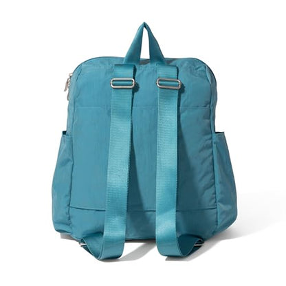 Carryall Packable Lightweight Travel Backpack 14x11" Folding Compact Nylon Washable Weekender Daypack w/Luggage Sleeve - color: Seaside Blue