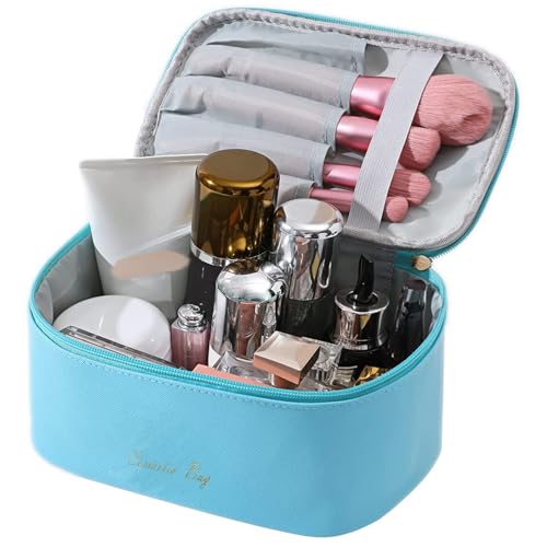 Meiyuuo Makeup Bag Large Cosmetic Bags for Women Girls Cute Travel Zipper Pouch Toiletry Organizer for Beauty Essentials Waterproof (Bright Blue) - color: Bright Blue