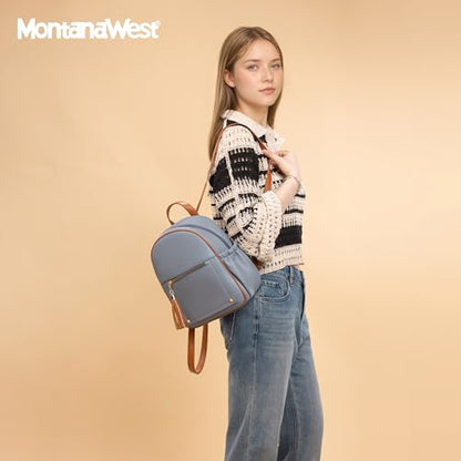 Montana West Mini Backpack Purse for Women Anti Theft Backpacks with Secured Zipper and Tassel - color: Mini Blue & Brown