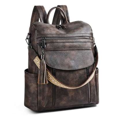 Shrrie Laptop Backpack for Women 15.6 inch,Travel Leather Backpack Purse Nurse Teacher Carry on Backpack Computer Bag,Professional Water-Resistant College Business Work Casual Daypack,Two-toned Coffee - color: Two-toned Coffee