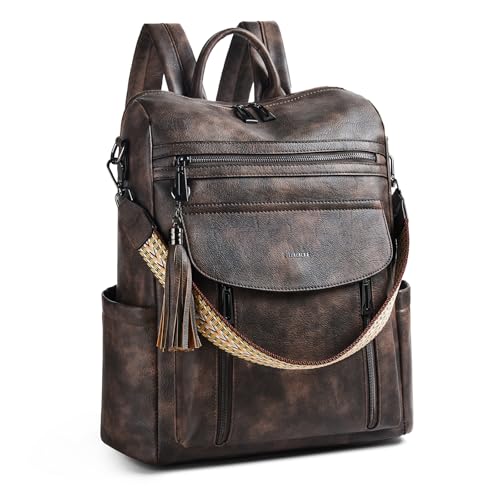 Shrrie Laptop Backpack for Women 15.6 inch,Travel Leather Backpack Purse Nurse Teacher Carry on Backpack Computer Bag,Professional Water-Resistant College Business Work Casual Daypack,Two-toned Coffee - color: Two-toned Coffee