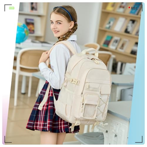 Laptop Backpack Boys Teen Bookbag Kids Middle Schoolbag Women Men 18in(white - color: 1-beige