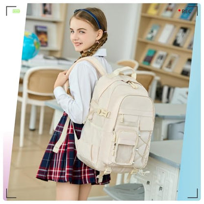 Laptop Backpack Boys Teen Bookbag Kids Middle Schoolbag Women Men 18in(white - color: 1-beige