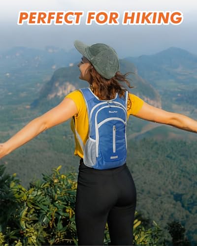 Seektop Small Hiking Backpack Expandable 12L-15L, Lightweight Packable Waterproof Daypack with Phone Pocket for Women Men - color: Navy Blue