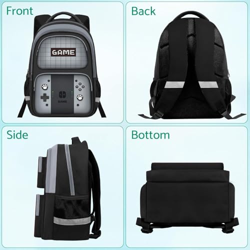 Kids Backpack For Boys，Gamer Boys Backpack For Children Teens Elementary Middle School, 17″ Students Bookbag - color: Backpack-sw-gray