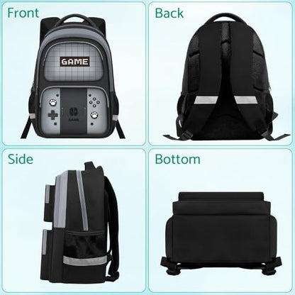 Kids Backpack For Boys，Gamer Boys Backpack For Children Teens Elementary Middle School, 17″ Students Bookbag - color: Backpack-sw-gray