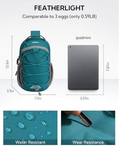WATERFLY Small Crossbody Sling Bag: RFID Blocking Anti Theft Sling Backpack Chest Bag Travel Hiking Daypack Man Woman - color: B-peacock Blue