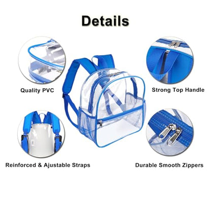 Fomaris Clear Backpack Stadium Approved 12x6x12 - Blue Clear Bag with Reinforced Straps, Durable PVC for Stadium Events, Sports, Festivals, Concerts, Games, Women & Men - color: Blue-1pc