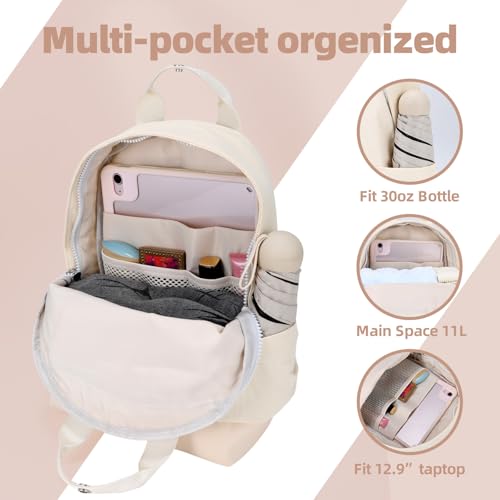 Backpack for Women Fashion Small Bookbag, Water Resistant Lightweight Nylon Daypack for Travel, Hiking & Daily Use - color: Milk White
