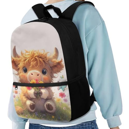 Kids Backpack 3 PCS Set Cartoon Highland Cow Backpacks Set for Boys Girls 3 in 1 School Bag Bookbag with Lunch Box Pen Bag Set for Elementary Kindergarten - color: Highland Cow