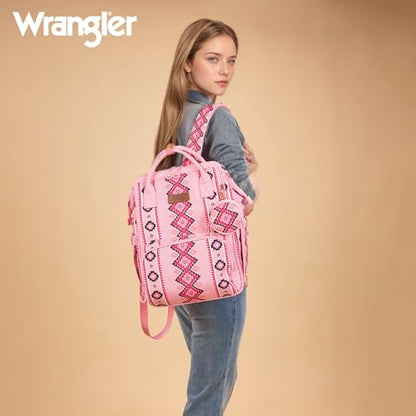 Montana West Wrangler Diaper Bag Backpack Aztec Callie Bag Travel Backpack Purses Western Multi-Function Baby Bags for Mom - color: 3pcs Pink