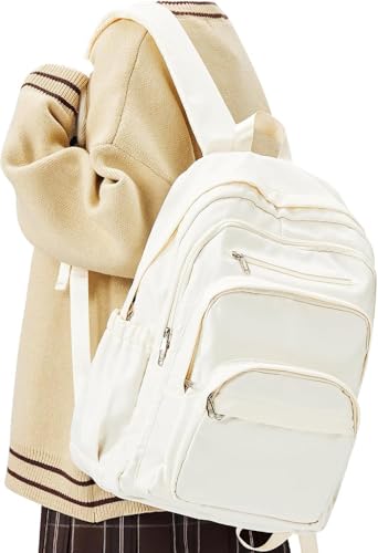 College Backpack For Women Men,Lightweight High School Bag,School Backpack With Lots Of Pockets,Cute Bookbag For Teens Boys Girls,Casual Daypack Backpack For School(Beige) - color: A2-white